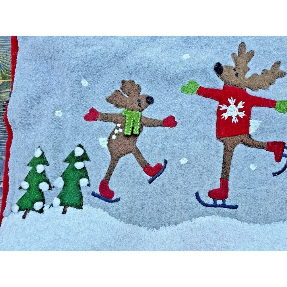 Crate & Barrel Joan Anderson Skating Reindeer Christmas Pillow Cover Set NWT